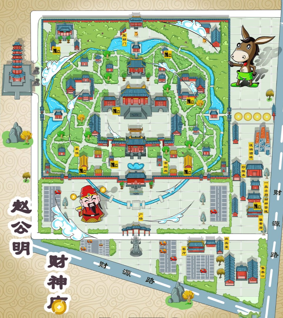 杭锦后寺庙类手绘地图